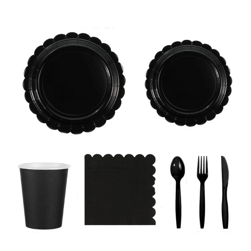 25Pcs Colorful Paper Paper Plates Cups Napkins Cutlery Set Party Dinnerware Supply for Kid Birthday Baby Showers Party