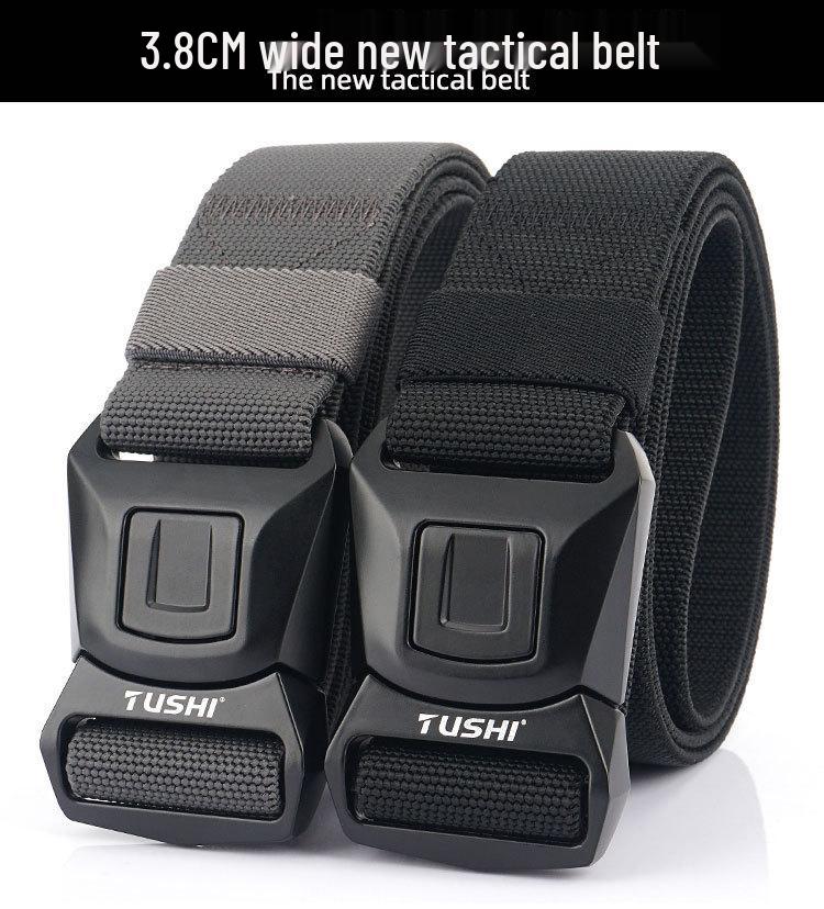 Men's Quick-Release Elastic Workwear Belt with Leather Trim