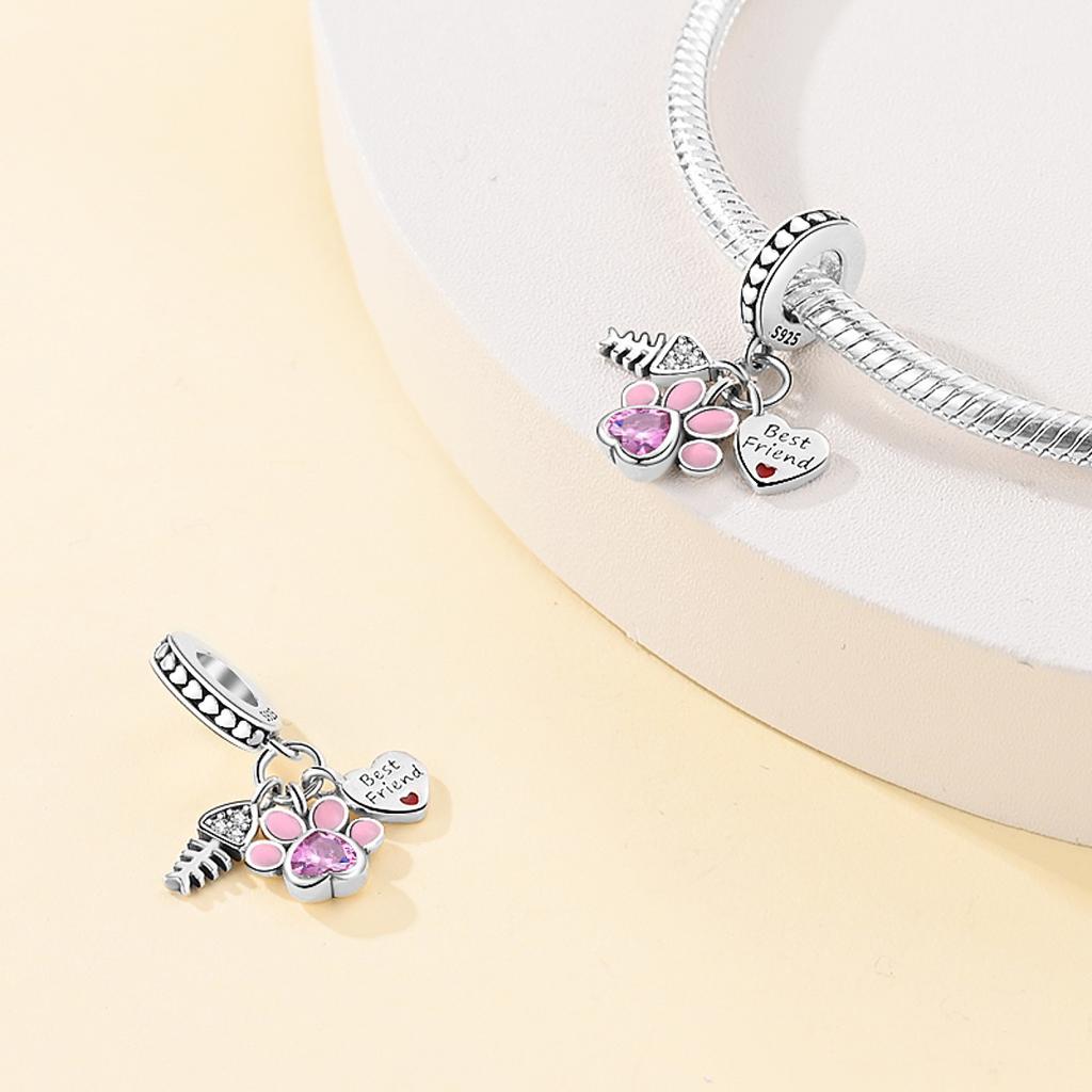 Authentic Copper Charm Bead Charms Luxury Pink Claw Pendant Heart Bead Charms Compatible With Bracelets Diy Women Making Delicate Gift