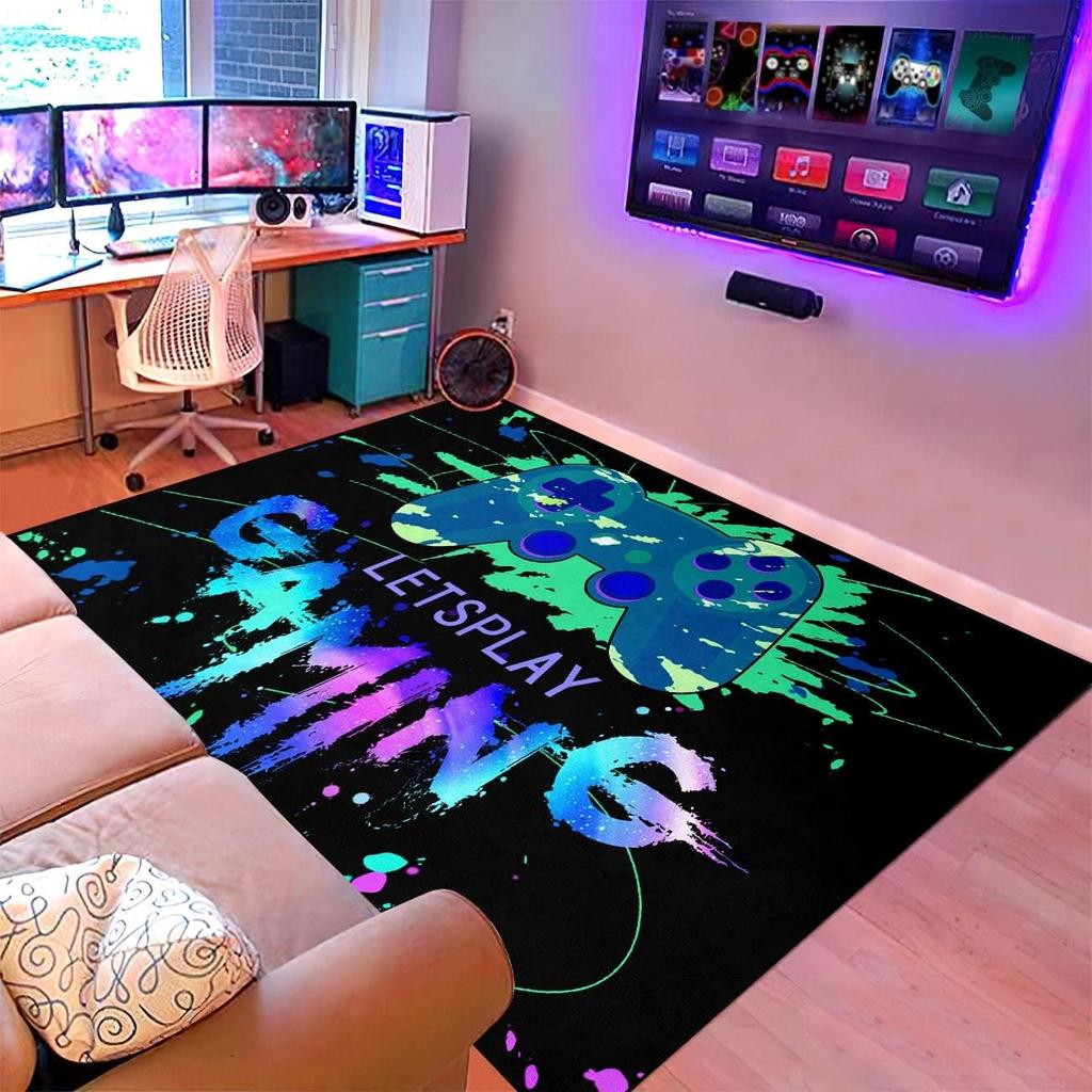 Bunter Gamer-Teppich für Jungenzimmer, Videospiel-Controller-Teppich, Dekorativer Gaming-Teppich für Schlafzimmer, Wohnzimmer und Spielzimmer