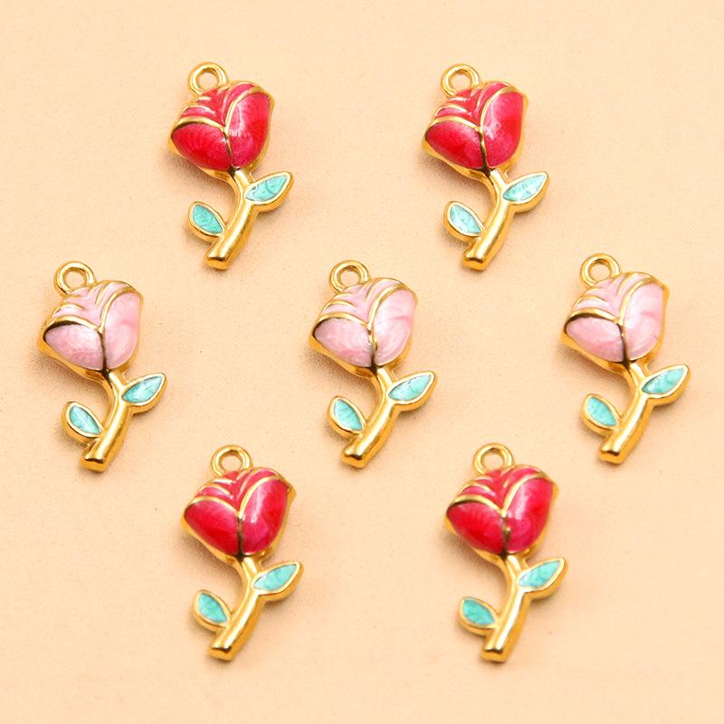 9x17mm Gold-Tone Stainless Steel Plant Charm Pendant for DIY Jewelry