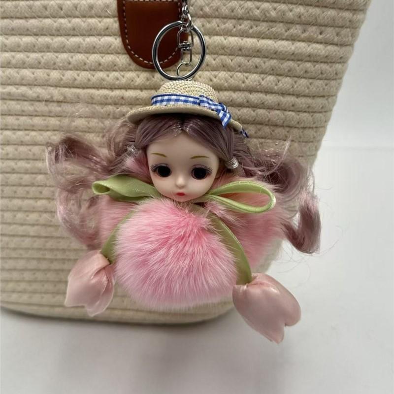 Cute Plush Big Eyes Cute Doll Keychain Pendant  Creative Plush Doll Bag Hanging Fashion Chain Car Key Decor Itemations
