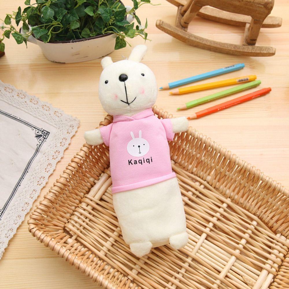 Kawaii Student Pencil Case Cartoon Stationery Storage Box Fashion Plush Rabbit Pencil Bag  Girls