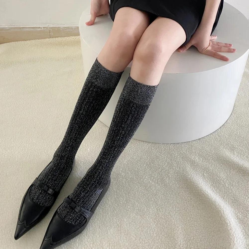 Glitter Shiny Long Socks Women Stockings Female Summer Thin Loose Long Socks Bright Gold Silver Silk Knee Socks Christmas Gifts