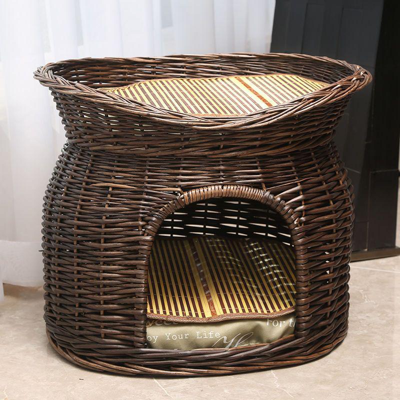Medium Woven Rattan Pet House: Enclosed, Double-Layer, Washable, All-Season Cooling Mat for Dogs and Cats