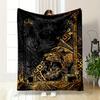 Ferocious Animal Design with Golden Accents Printed Flannel Blanket for Bedroom, Living Room, Sofa, and Nap