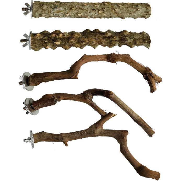 Allazone 4-Piece Bird Perch - Natural Grapevine Stick Swing Chewing Toys for Parrot Cages, Cockatiels, Parakeets, Finches