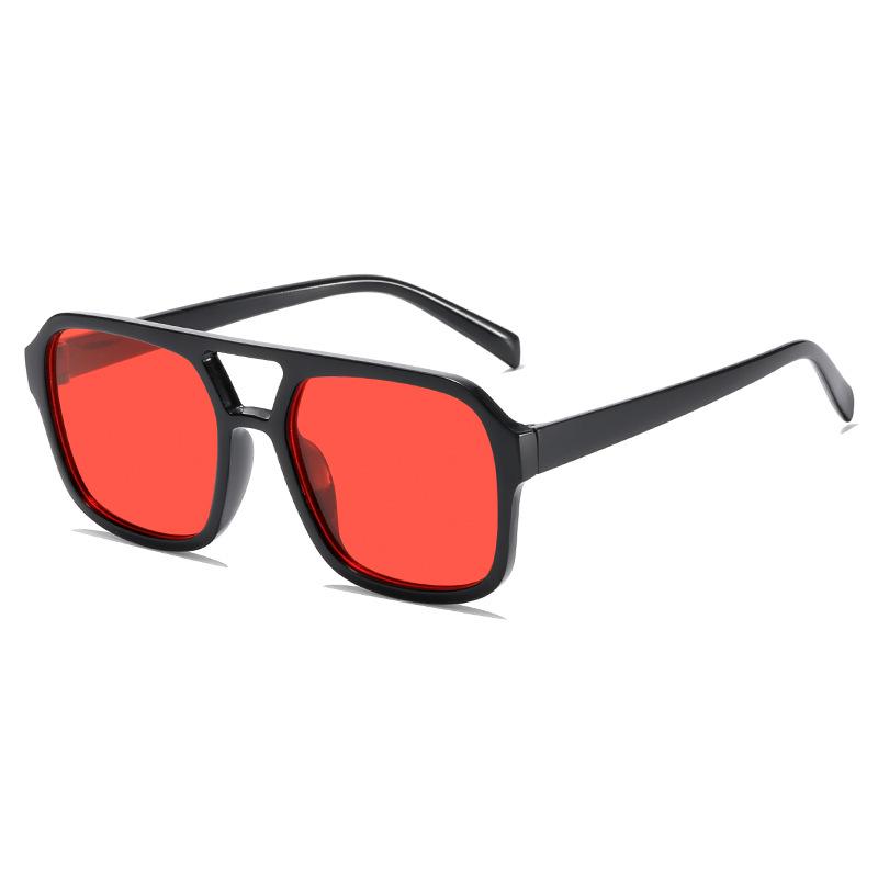 Candy-Colored Double-Beam Retro Square Sunglasses – Trendy UV Protection Specs