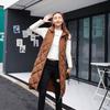 Womens Hooded Quilted Cotton Vest Mid-Length Warm Sleeveless Puffer Waistcoat Streetwear Casual Outerwear