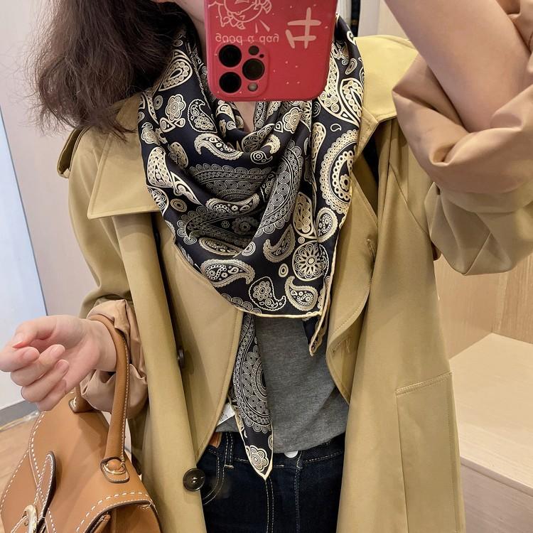 Silk Black Gold Cashew Silk Scarf Women'S Spring And Autumn Versatile Satin Square Scarf Mulberry Silk Silk Scarf Shawl