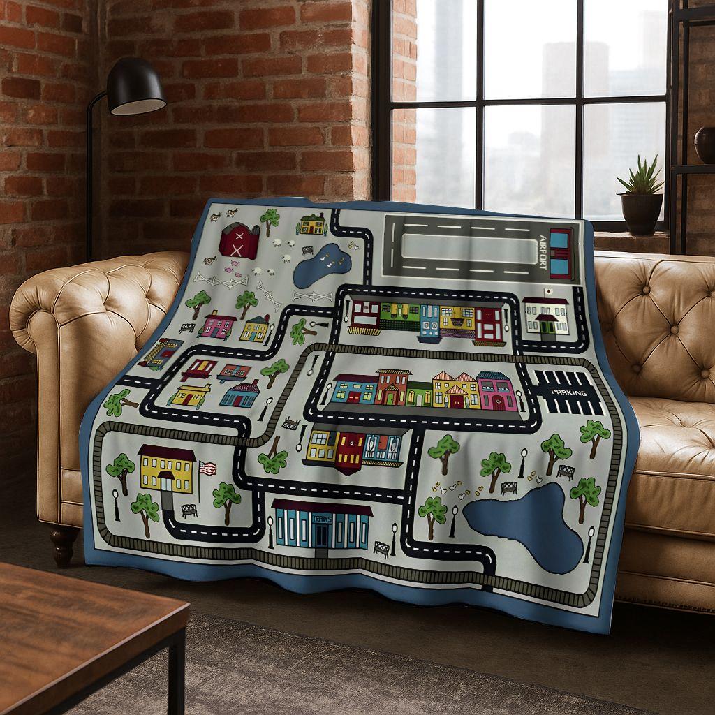 Dětská městská silniční doprava Učící hra Flanelová deka, Útulná měkká přehozová deka na doma do ložnice postele pohovky Kryt Dárek pro děti