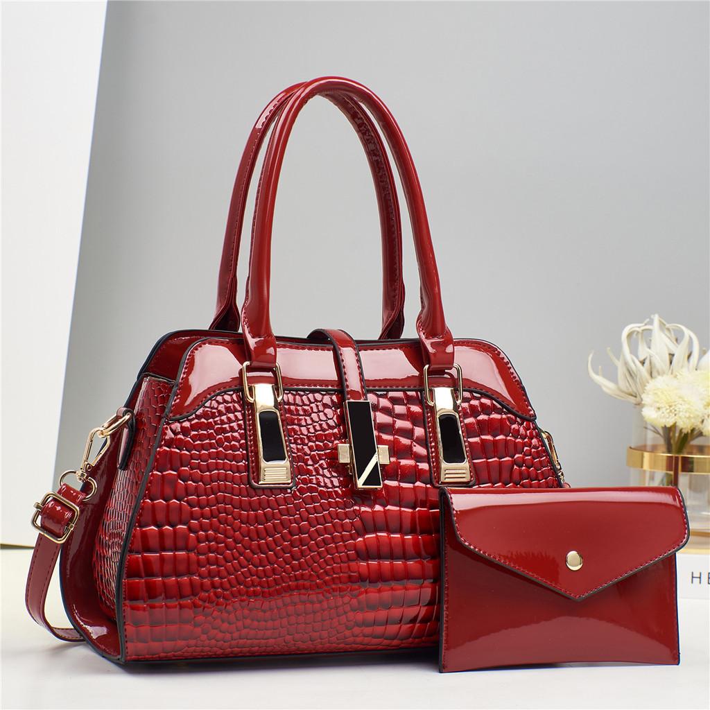 Stylish Large Capacity Crocodile Pattern Pu Handbag With Shiny Finish And Versatile Colors