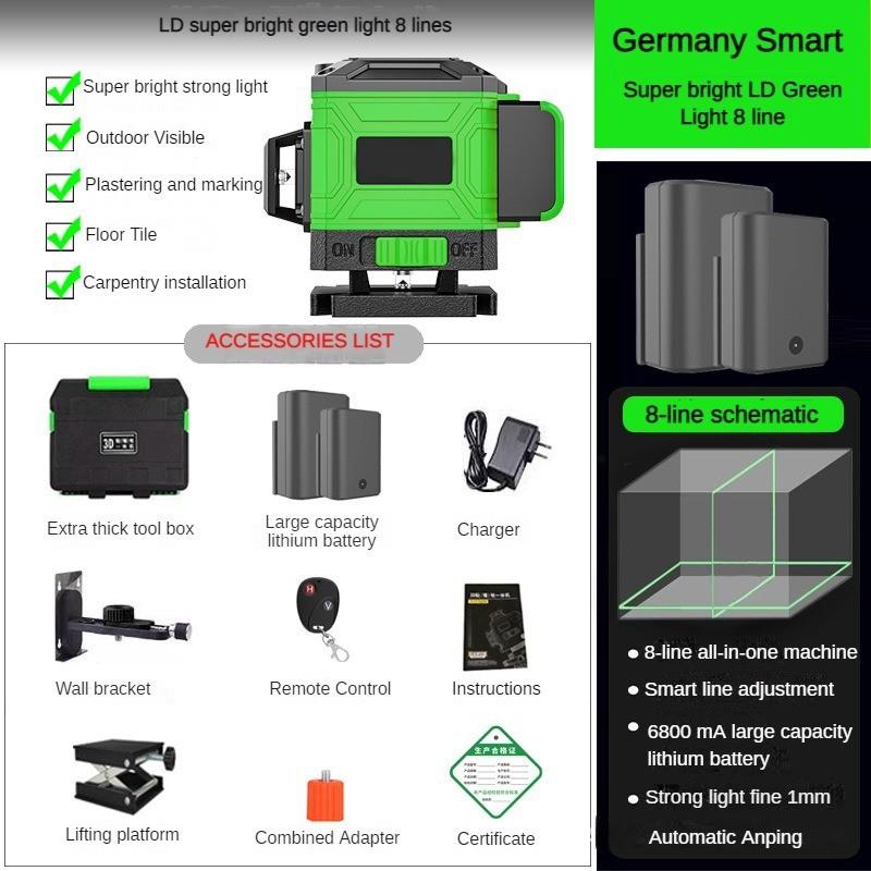 8/12/16 Line Green Automatic Leveling Instrument High Precision Infrared Waterproof  Multifunction Measuring Tool Green Laser Level
