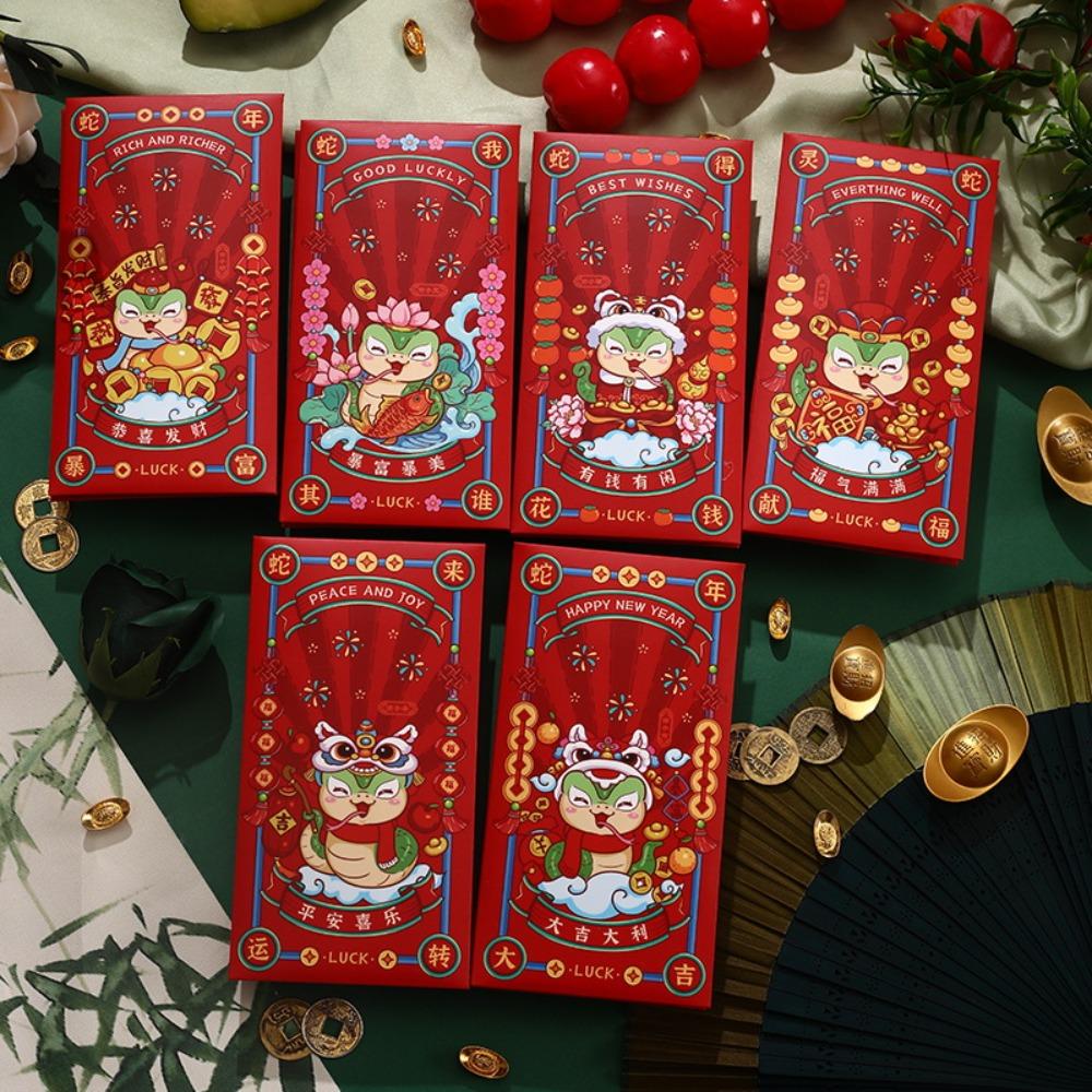 6pcs Festive New Year Red Envelope Blessing Lucky Money Pockets  Wedding Birthday