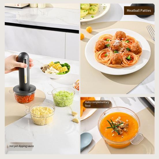Electric Food Processor Rechargeable Meat Grinder with 2 Blades And 3 Bowls Portable Veggie Chopper Blender Kitchen Supplies