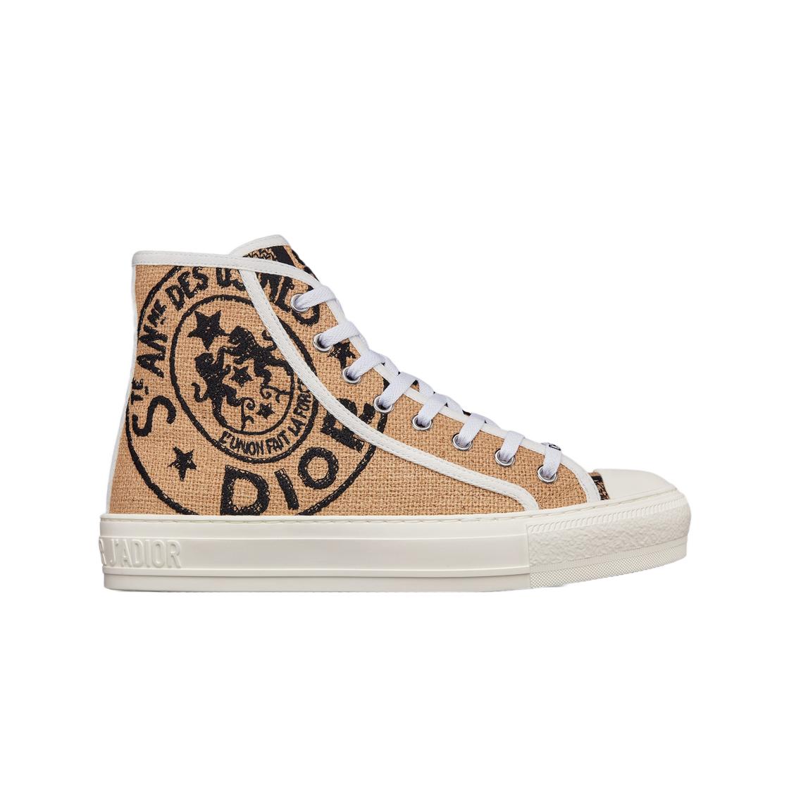 

(w) Dior Walk n dior High Top Sneakers Beige Jute Canvas Embroidered Dior Union Motif EU 38W