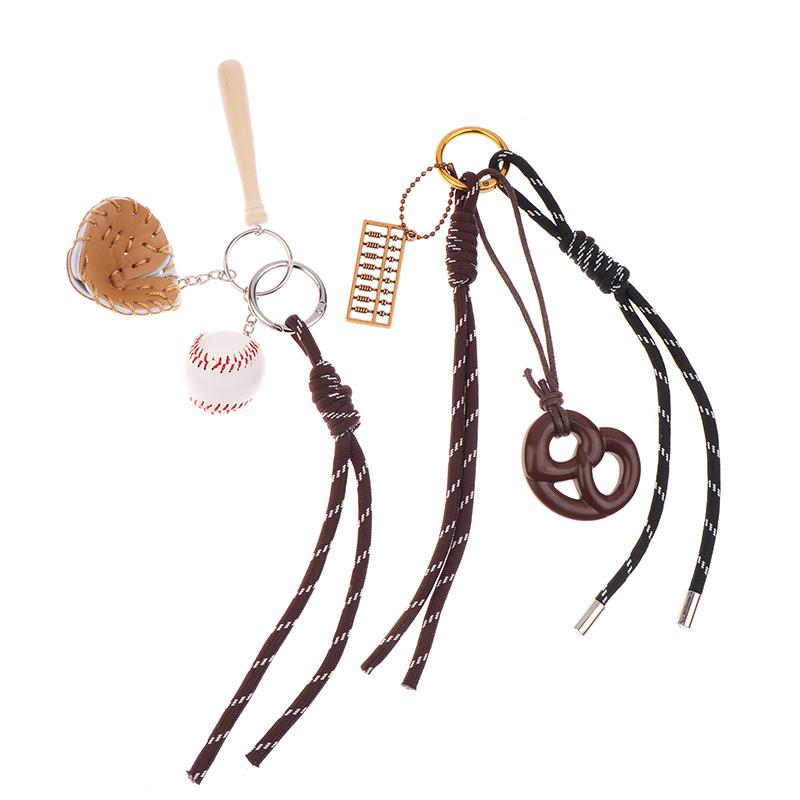 Ins Braided Rope Baseball Keychain Creative Sports Keyring Trendy Woven Rope Key Holder Girls Bag Pendant Key Accessories