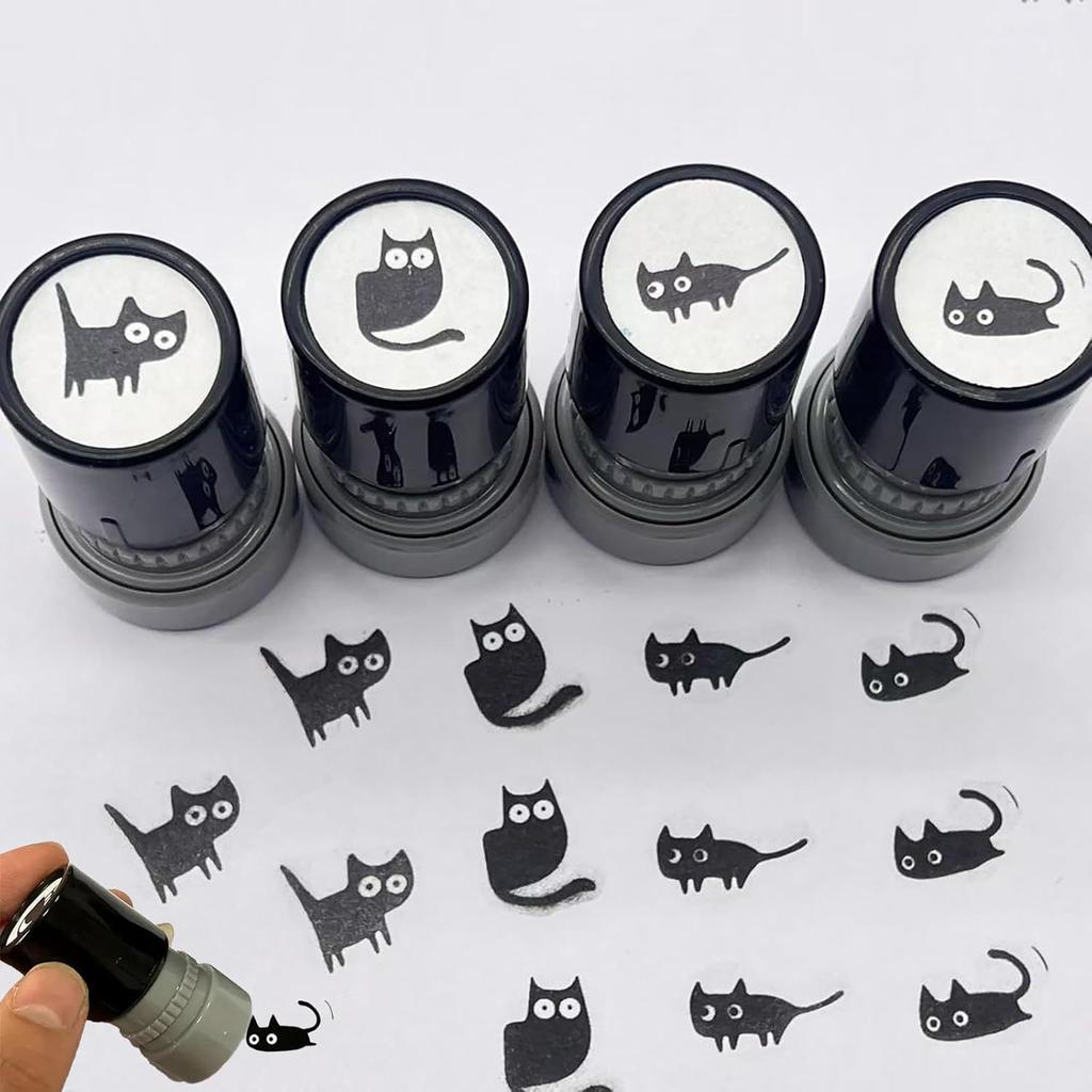 Bview Art 4pcs Cartoon Stamps Lovely Small Black Cat Stamp DIY Scrapbooking Decoration Diary Collage Stationery