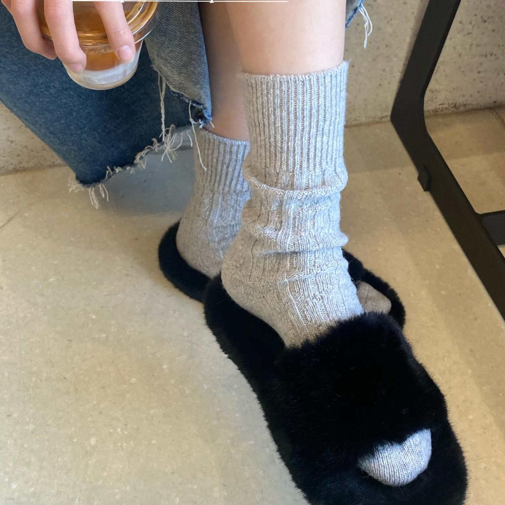 "Lazy Atmosphere" Retro Korean-Style Mid-Thigh Stockings, Wool Warmth, Thickened Stacked Socks, Mid-Tube