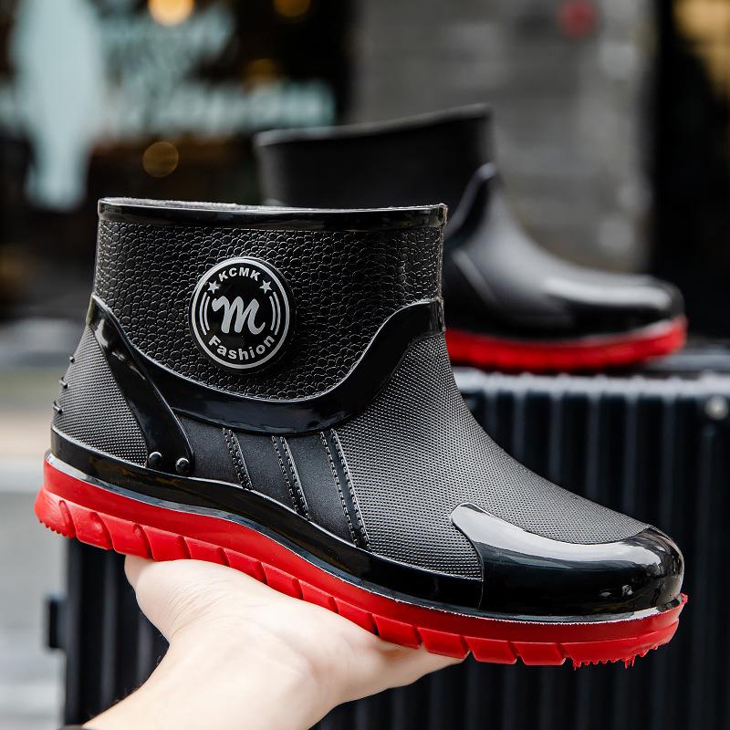 New Fashion Waterproof Men's Rain Shoes Short Tube Kitchen Work Fishing Rain Boots Car Wash Water Shoes Trendy Rubber Shoes