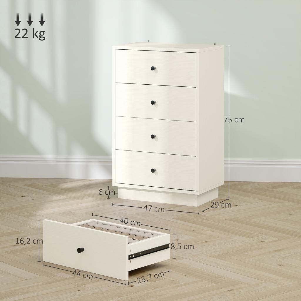 Modern 4-drawer chest of drawers, storage furniture for bedroom, living room, entryway, 47 x 29 x 75 cm, cream
