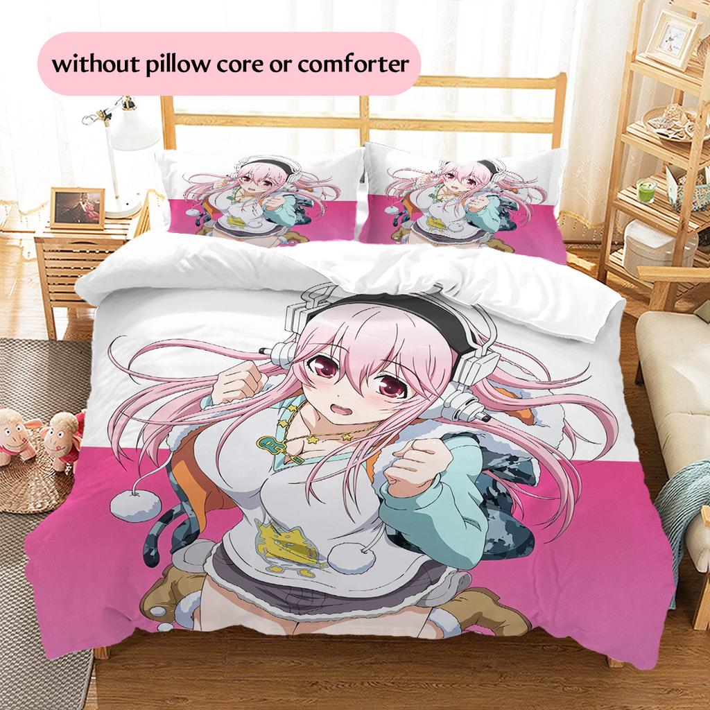 Super Sonico Pattern Bedding Quilt Set Home Decoration Gift (1 * duvet cover + 2 * pillowcase without core)