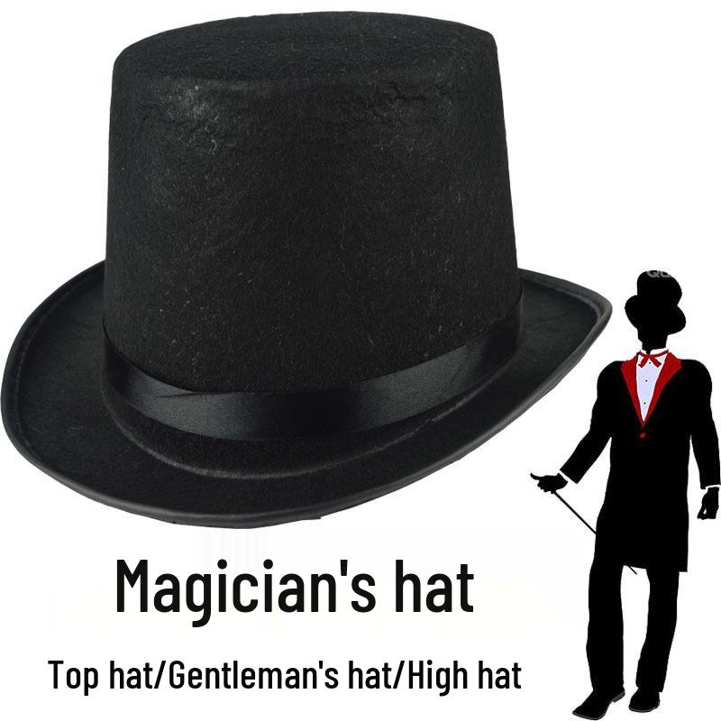Non-Woven Black Magician's Top Hat: Children's Retro Lincoln Party Hat Magic Prop