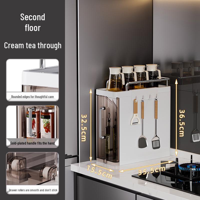 

Многоярусная кухонная полка для специй: Настольный органайзер для бутылок с маслом, солью, соевым соусом, уксусом и приправами с выдвижной функцией.