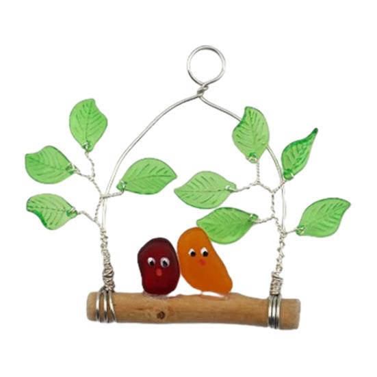 Colorful Bird Perch Seaglass Decoration Handmade Sea Glass Multicolor Bird on Branch A