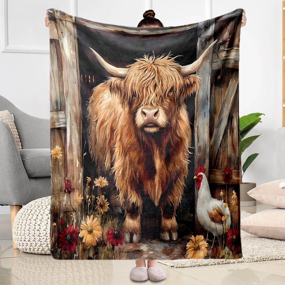Highland Cow Selfie Flannel Blanket,Lightweight,Office Blanket,Sofa Blanket,Comfortable Blanket