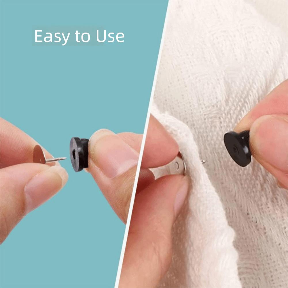 80Sets Secure Clasp Butterfly Clutch Metal Pin Brooch Backing Black Rubber Pin Backs  Jewelry Repair