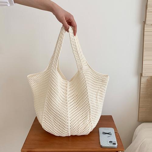 Women Crochet Tote Candy Bag Fashi Knitted Large Capacity Woven Shoulder Bags Solid Color Simple Shopping Bag for Summer Beach
