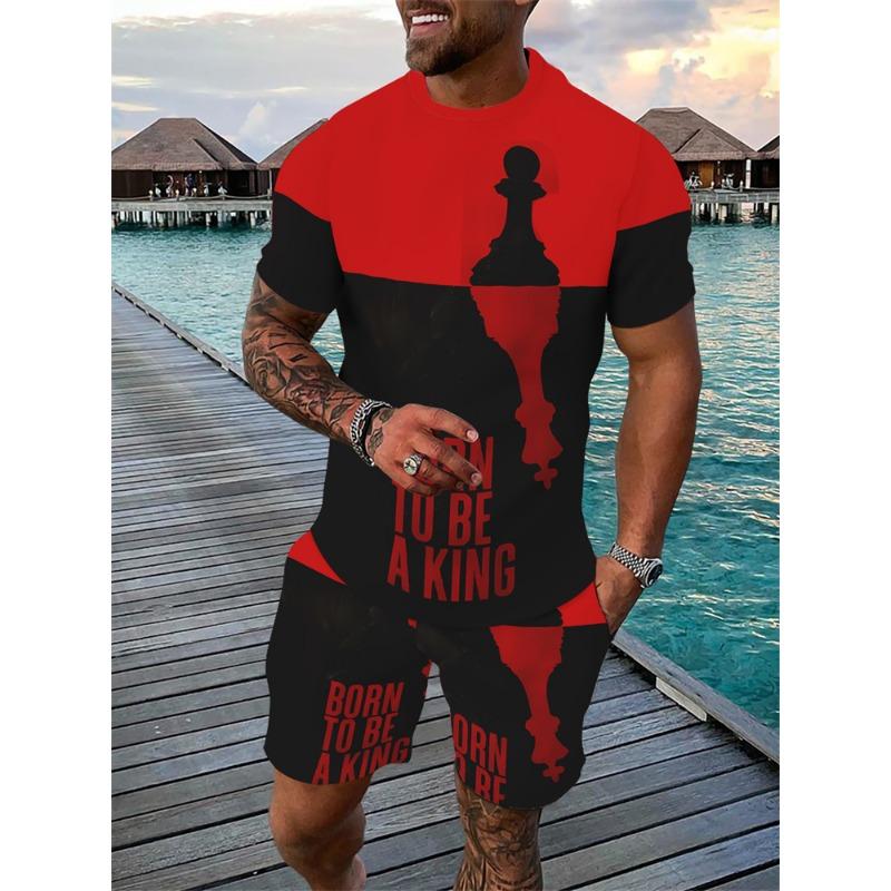 Retro Men's T-shirt And Shorts Set 3D Ethnic Pattern Casual Round Neck Short Sleeve Drawstring Shorts Beach Sports Set