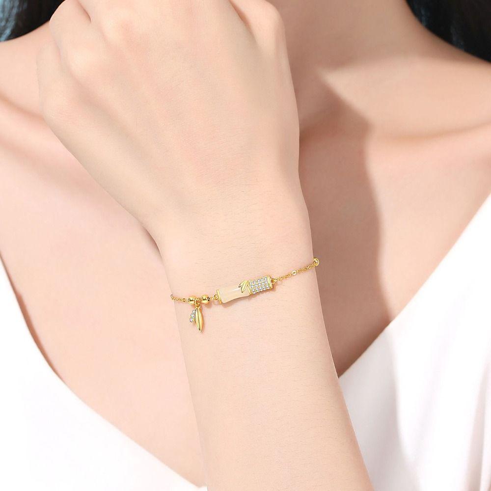 

Exquisite Unisex Friendship Retro Metal Hand Chain Bamboo Leaf Bracelet Lucky Women Bracelet B