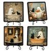 Spooky Bathroom Sink Ornament Halloween Wooden Sign with Metal Stand, Ghost Table Festive Counter Decor Centerpiece for Home Office Tabletop