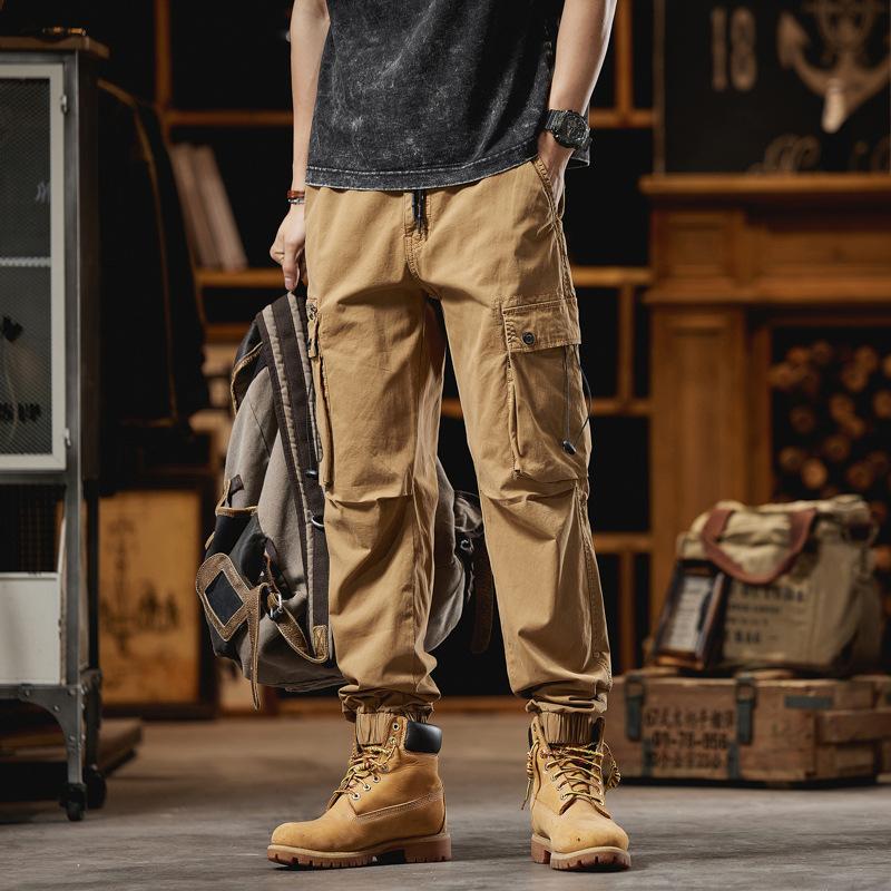 Heavyweight Work Pants for Men In Autumn Straight and Loose Large Size Multi-pocket Ties Casual Pants for Men In Autumn and Winter