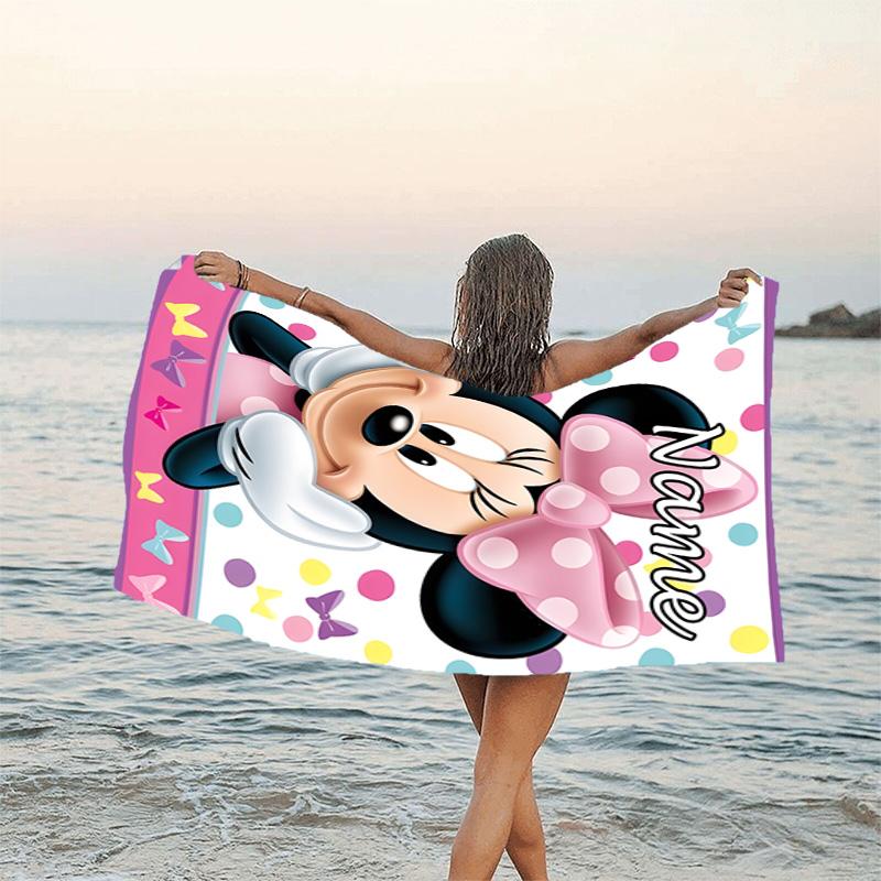 1pc Minnie12 Beach Towel with Custom Name, Beach/Swimming/Bath/Picnic/Camping Towel, Suitable for Seaside Beaches