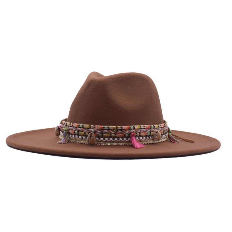 Autumn and Winter Retro Woolen Top Hat Women's New Ethnic Style Jazz Hat European and American Bell-shaped Hip-hop Cm Big Brim Felt Hat