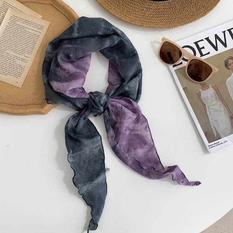 Triangle scarf headband retro tie-dye silk scarf high-end thin scarf scarf shawl multi-purpose waist tie