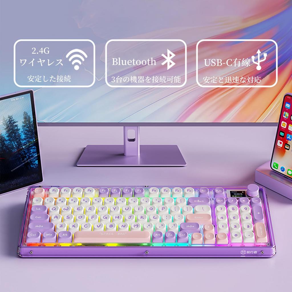 OUSEITECH V99 Gaming Keyboard Gasket Structure 96 Keys Keyboard Hot Swap Compatible TFT Color Screen Mechanical Keyboard PBT Keycaps Wired 5000mAh RGB
