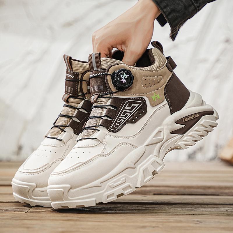 High-top Men's Shoes  New Autumn Trendy Brand Versatile Leather Sports Shoes for Men's Outdoor Anti-slip Thick-soled