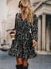 European & American Autumn/Winter Floral Lantern Sleeve Dress, Elastic Waist, Casual Vacation Long Sleeve, Women's 2025 Collection.