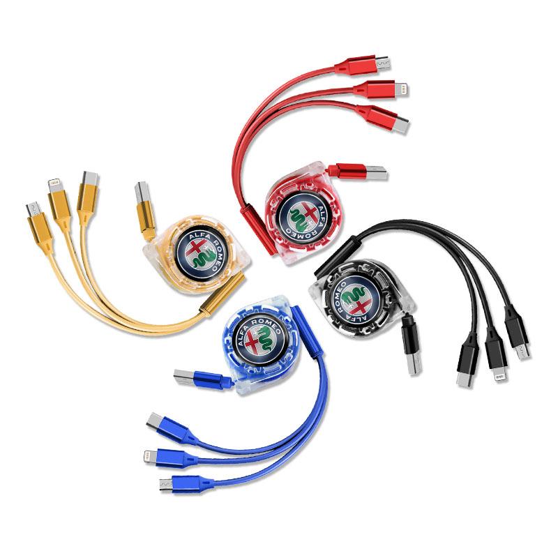FPEV2 3 In 1 Micro USB Type C Charging Cable Multi Charger For Alfa Romeo 156 159 147 4C 8C 166 Giulia Giulietta Mito Stelvio Spider