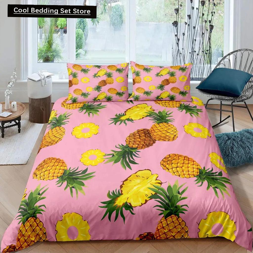 Comforter Pineapple King Size Yellow Geometric Pineapple Bedding Set Seaside Beach Theme Fruit Printed Comforter