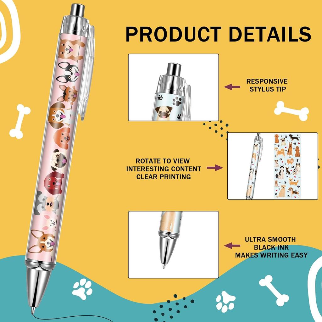Dog Ballpoint Pens Gifts - School Office Retractable Supplies 24 Pcs Cute Gifts Bulk Black Ink Smooth Fine Point Writing Pen Colorful Graduation