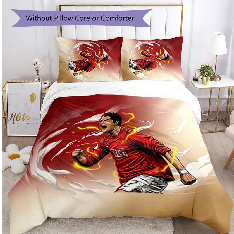 Set Lenzuola Stampate Cristiano Ronaldo 3 Pezzi Copriletto Accogliente Traspirante come Regalo per Inaugurazione Casa o Festa
