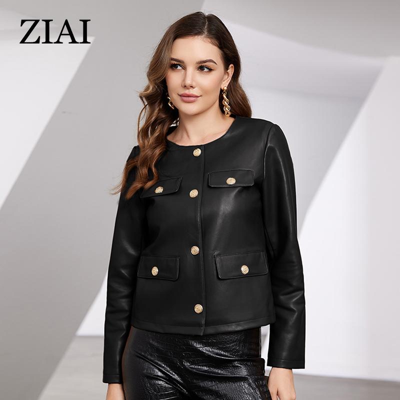 ziai New Spring Autumn Women Short Faux Leather Jacket Casual PU Coat Loose Motorcycle Jackets Fashion Streetwear Oversized Korean Coat YDP-21597