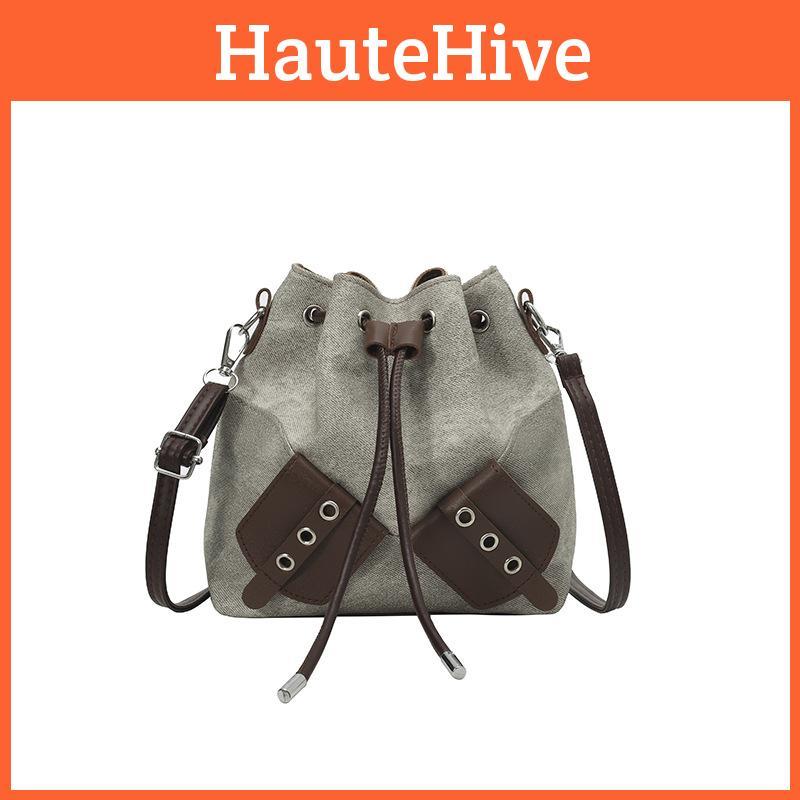 Design Fashion Splicing Drawstring Women Casual Shoulder Bag For Daily Use