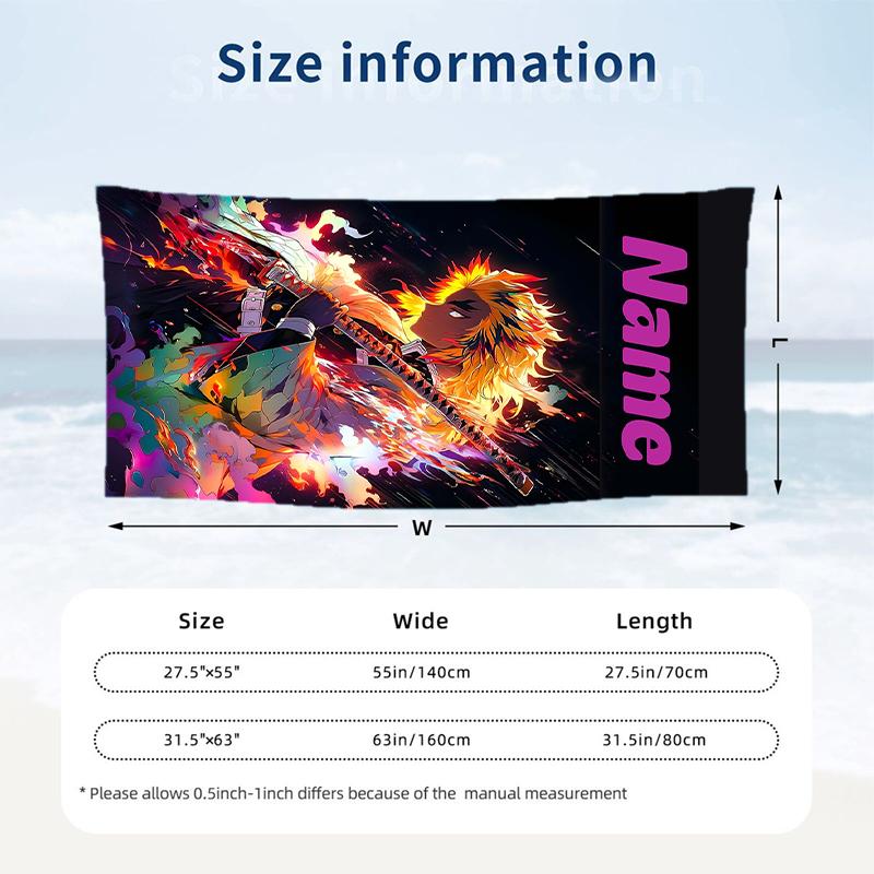 Kyojuro Custom Name Printed Beach Towel Personalized Soft Towel For Swimming Beach Travel