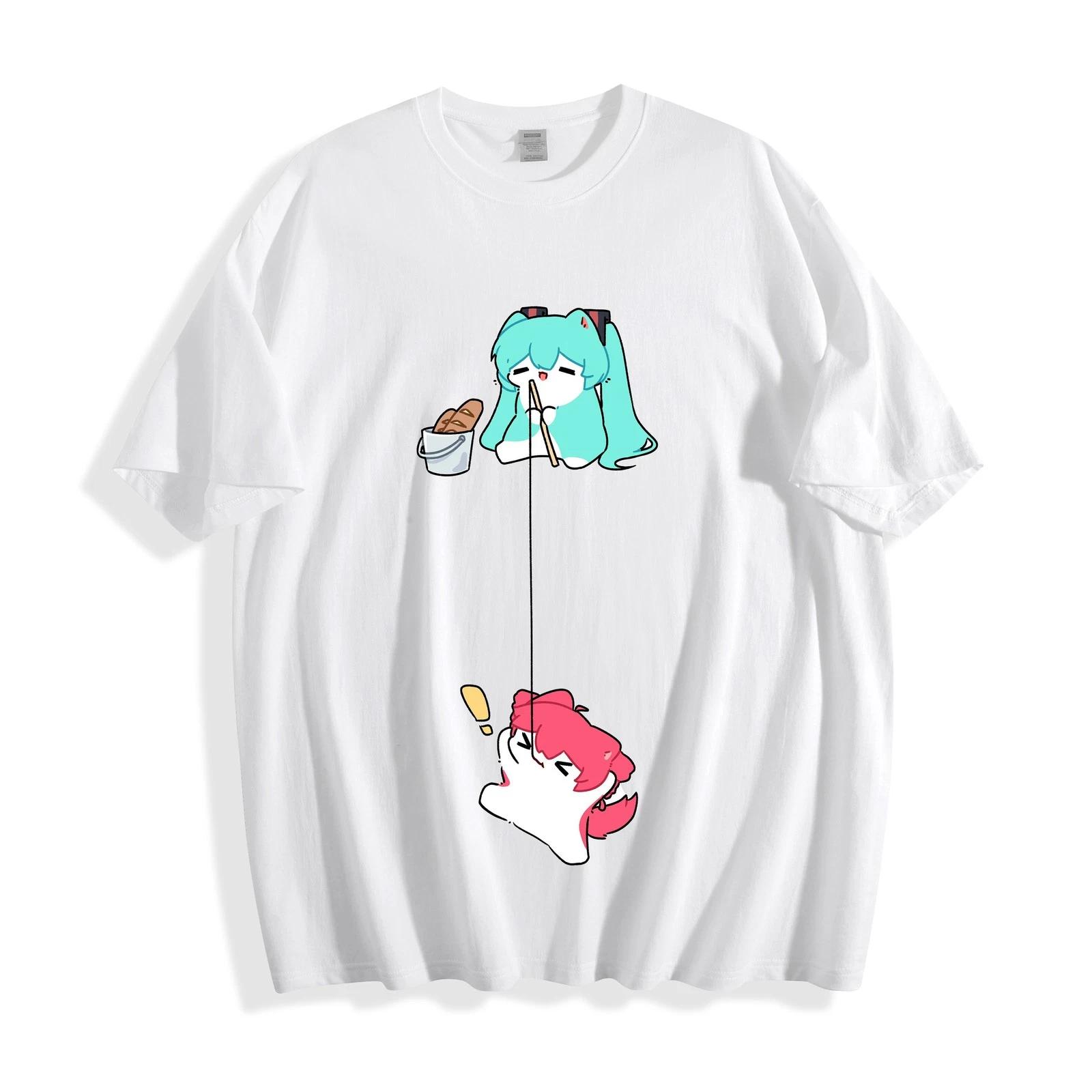 Kawaii Hatsune Miku x Kasane Teto T-Shirt- Cute Vocaloid Meme Graphic Unisex Tee S